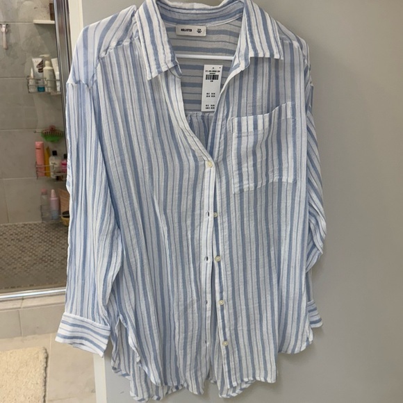 Hollister Striped Blue and White linen Shirt - Picture 1 of 3